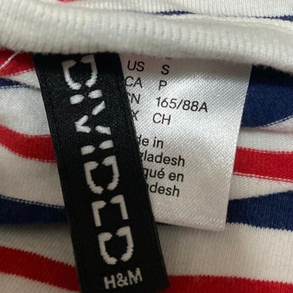 H&M Divided Multicolor Striped Crewneck Short Sleeve Casual Tee T shirt Top Sz S - Picture 3 of 4